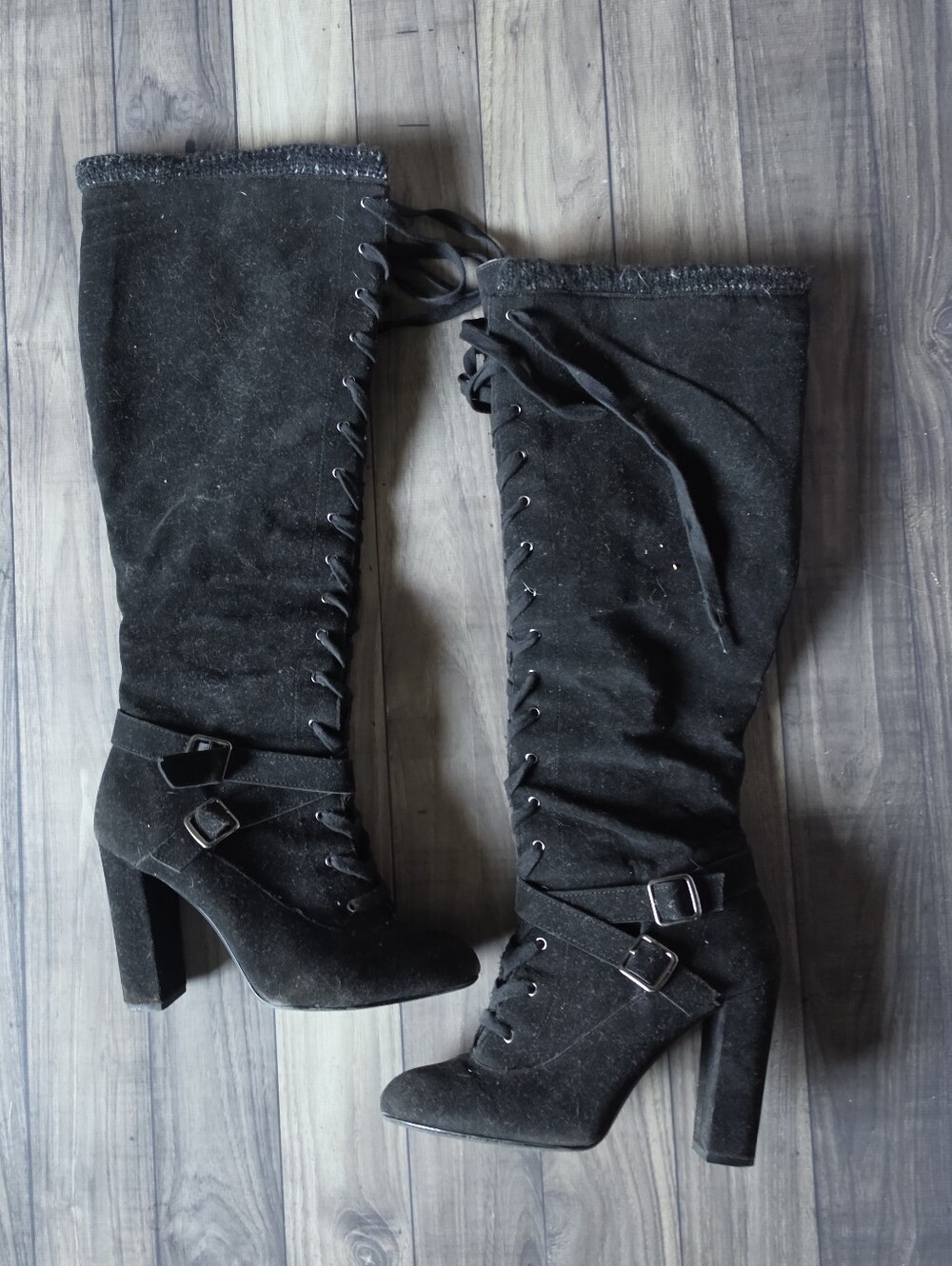 Women's Shoe Dazzle Black Lace-Up High-Heel Boots